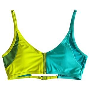 Chromat Green Color Block Zip Triangle Bikini Top, L